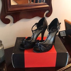 Black Satan Peep Toe Heels